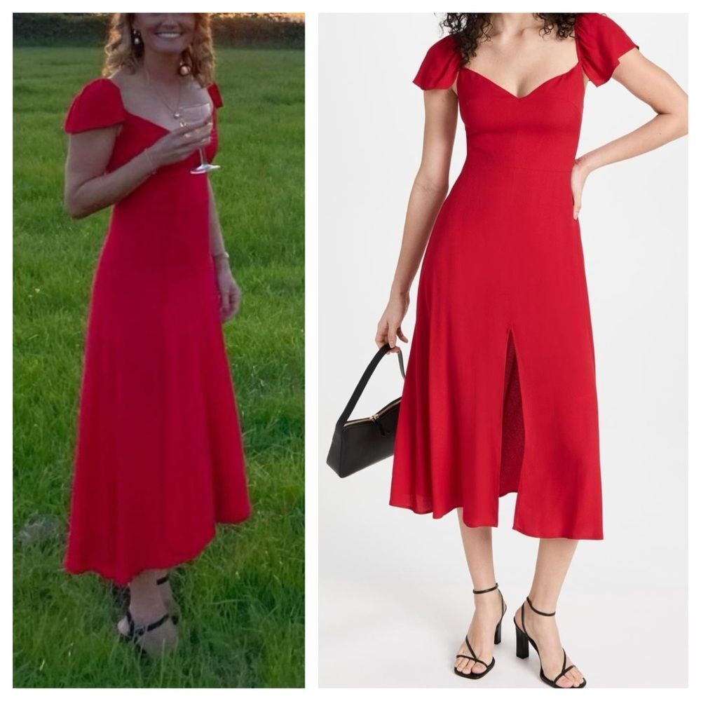 NEW Reformation Midi Maxi Dress Red Baxley Short Sleeve Wedding Guest size 4